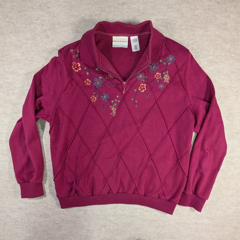 Darling Embroidered Alfred Dunner Floral Collared Scalloped Sweater Gorgeous PL